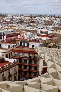 High angle view of buildings in city