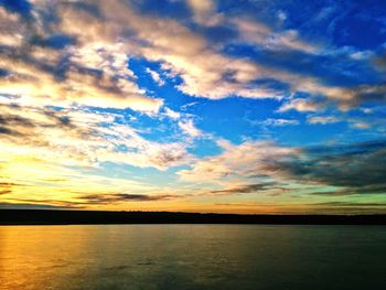 Scenic view of sea against dramatic sky