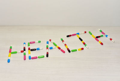 High angle view of multi colored pencils on table