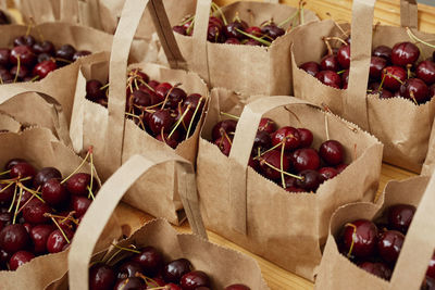 High angle view of fruits in container