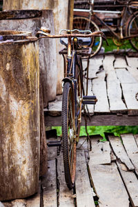 Bicycle parked on footbridge 