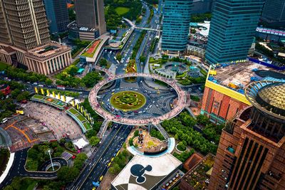 High angle view of buildings in city