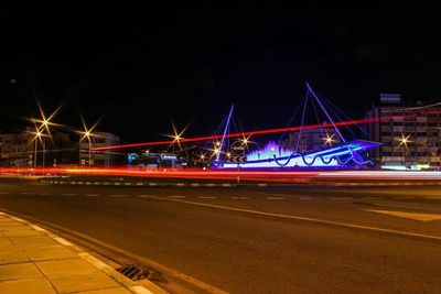 Light trails on road at night