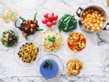 High angle view of food on table