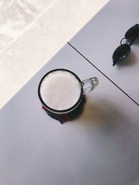 High angle view of eyeglasses on table