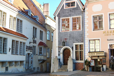 Low angle view of buildings in town