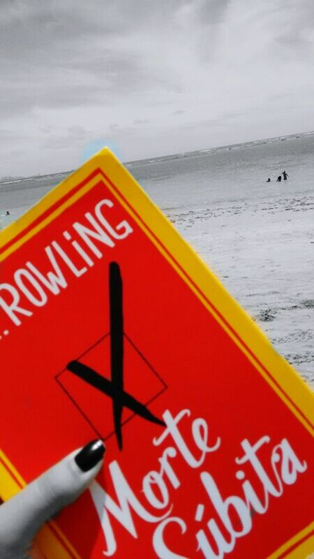 sea, text, water, western script, sky, communication, yellow, transportation, cloud - sky, horizon over water, sign, warning sign, red, cloud, beach, information sign, tranquility, guidance, capital letter, nature