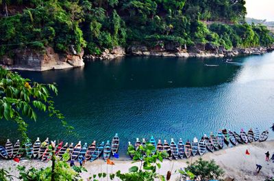 High angle view of people on beach