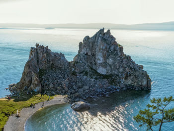 Rock of shamans near olkhon island on baikal lake.