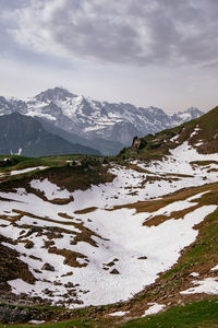 Scenic view of snowcapped mountains against sky