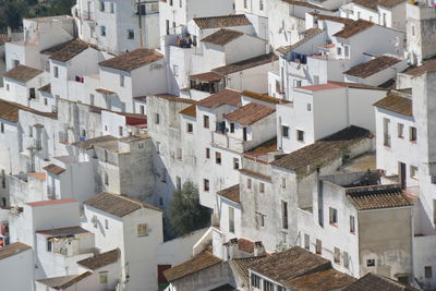 High angle view of buildings in town