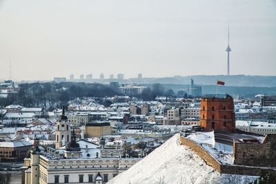 High angle view of buildings in city