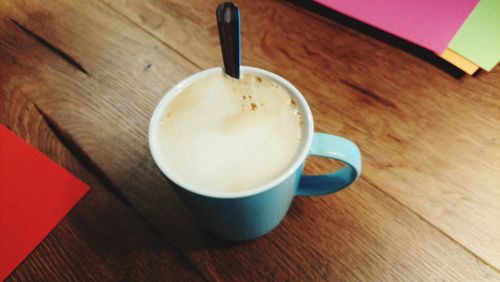 High angle view of coffee on table