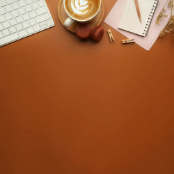 High angle view of coffee cup on table