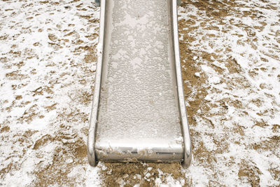 High angle view of snow on floor