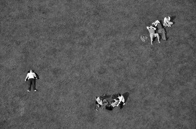 High angle view of people on field