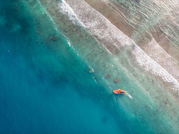 Aerial view of boat in sea