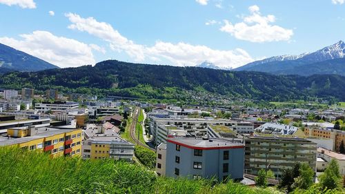 High angle view of townscape against sky