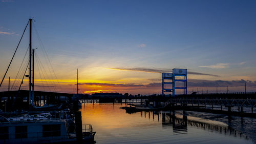 View of marina at sunset
