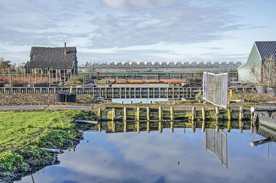 Reflection of buildings in lake