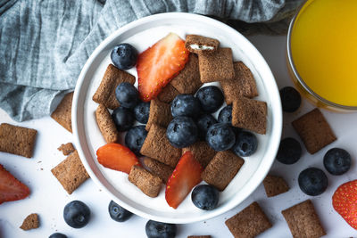 High angle view of breakfast in bowl on table