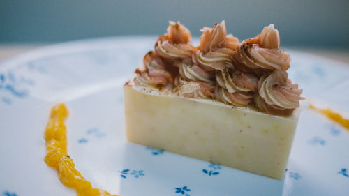 Close-up of cake slice in plate