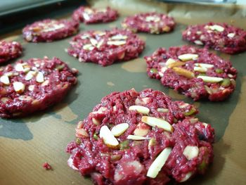 High angle view of strawberries in plate on table