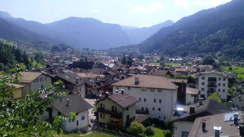 High angle view of houses in town