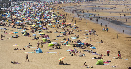 High angle view of people at beach