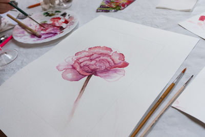 High angle view of roses on table