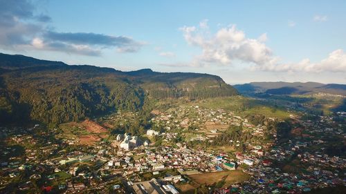 High angle view of townscape against sky