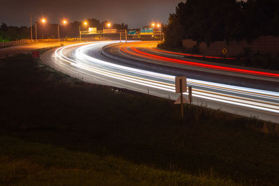 Light trails on road at night