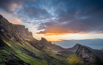 Scenic view of mountains against sky during sunset