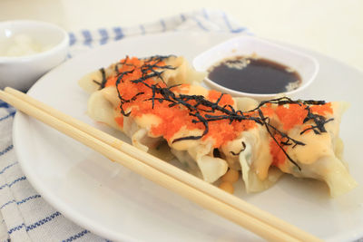 Close-up of sushi in plate on table