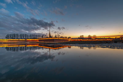 Scenic view of lake against sky during sunset