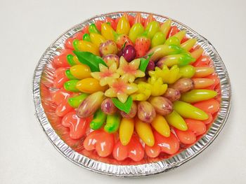 High angle view of fruits in plate