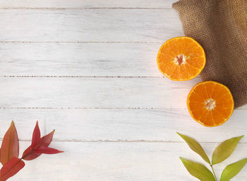 High angle view of orange on table