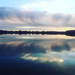 Scenic view of calm lake against cloudy sky