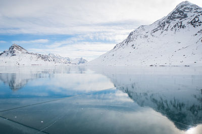 Scenic view of lake against sky during winter