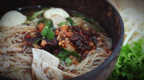 High angle view of meal served in bowl