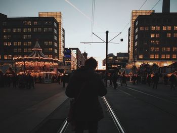 People walking on city street