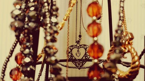 Close-up of jewelry hanging