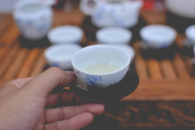 Close-up of hand holding tea cup