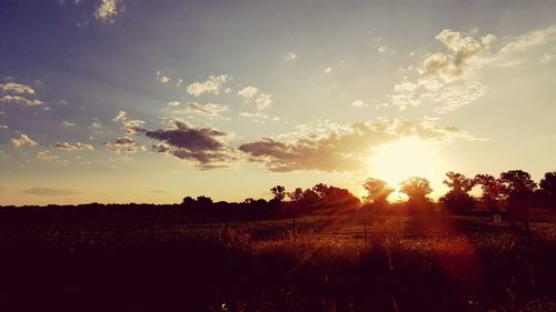 Scenic view of field against sky at sunset