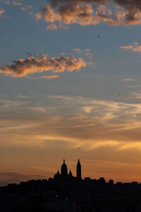 Silhouette of building against sky during sunset