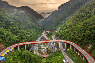 High angle view of bridge against sky during sunset