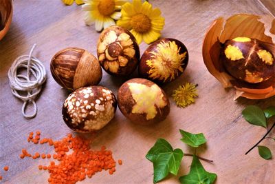 High angle view of fruits on table