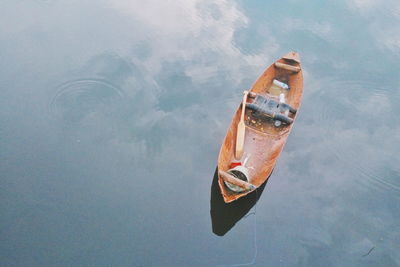 High angle view of boat moored in lake