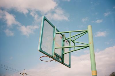 Low angle view of basketball hoop against sky