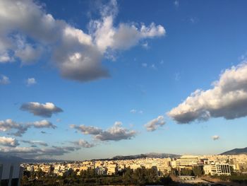 High angle shot of townscape against sky